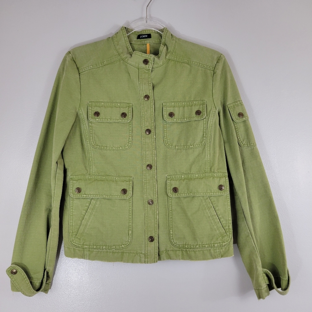 J. CREW army green distressed cargo fatigue military casual utility jacket